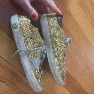 Golden Goose kids size 34.  GUC gold glitter.
